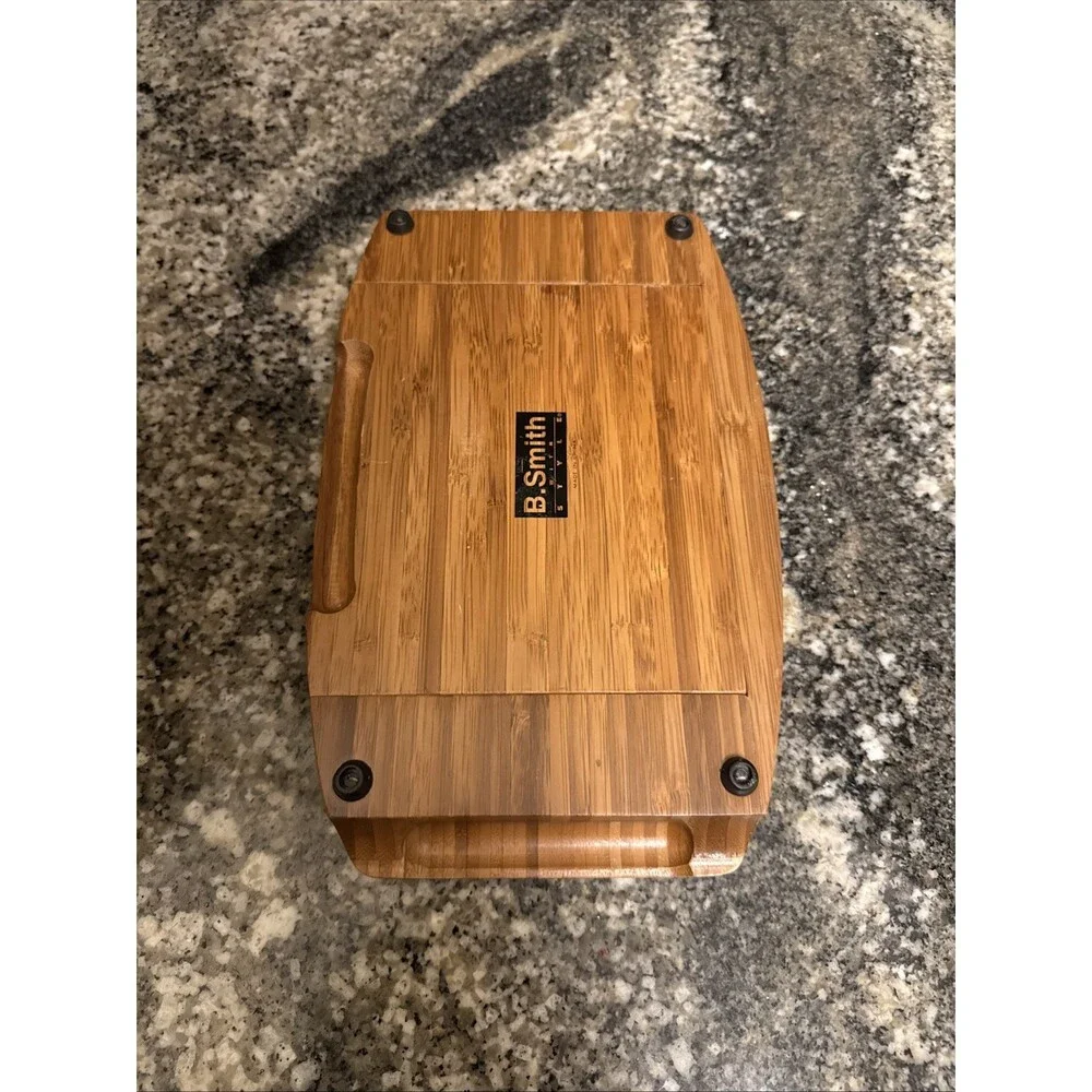 B. SMITH Bamboo & Marble Cheese Board Set w/ Utensils Hidden Storage Tray